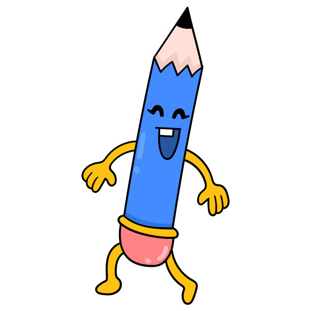 学校用品铅笔是一张欢快的笑脸，矢量插画艺术。涂鸦图标形象卡哇伊。图片下载