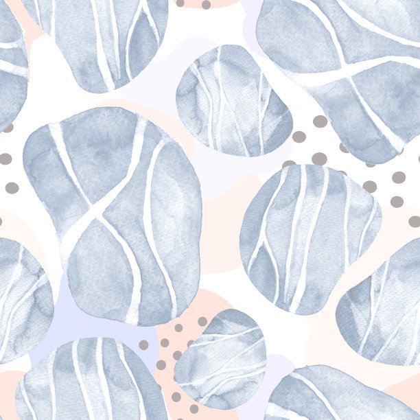海卵石无缝花纹水彩画。图片下载
