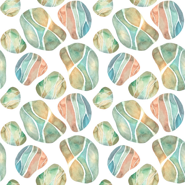 海卵石无缝花纹水彩画。图片下载