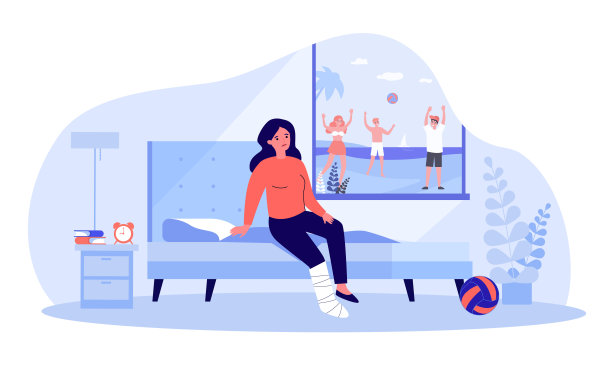 一个断了腿的悲伤女人看着人们在外面玩耍图片下载