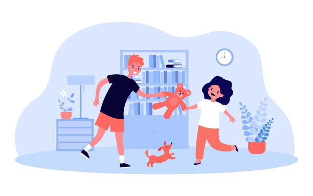 淘气的弟弟从心烦意乱的妹妹手里接过泰迪熊图片下载