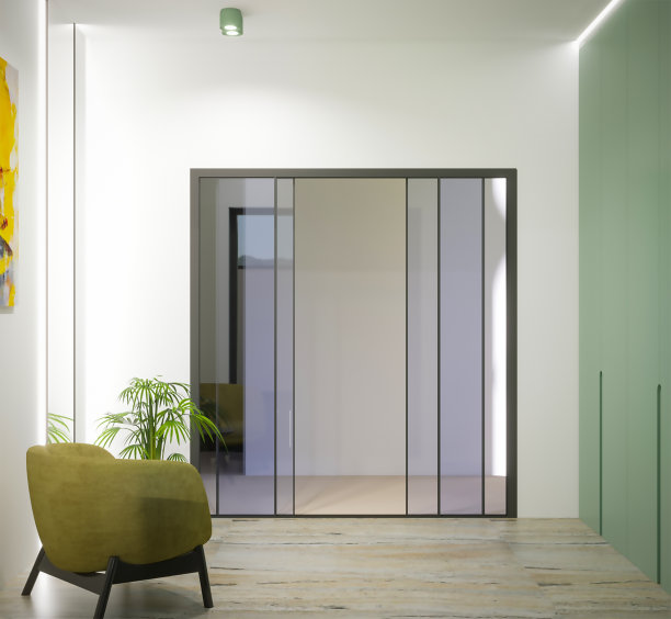 3d渲染大厅内部与镜子和橄榄衣柜图片下载