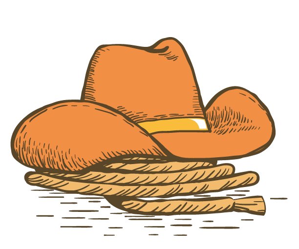 牛仔帽和套索。矢量复古手绘插图牛仔牧场概念孤立在白色图片下载