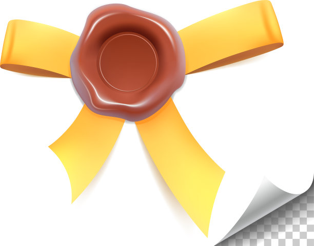 用黄丝带封蜡。蜡邮票孤立在白色的背景上。寄信、包裹和文件。图片下载