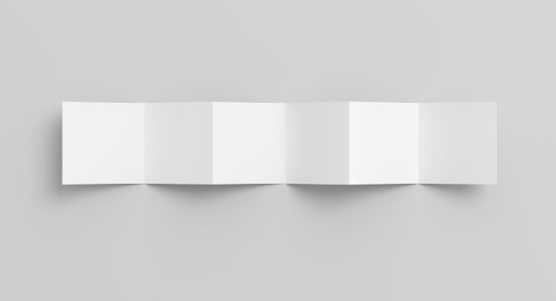 方页之字形或手风琴折叠的小册子。六格，十二页空白传单。在白色背景上模拟演示文稿设计。展开。图片下载