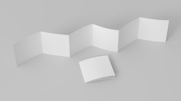 方页之字形或手风琴折叠的小册子。六格，十二页空白传单。在白色背景上模拟演示文稿设计。展开和折叠。图片下载