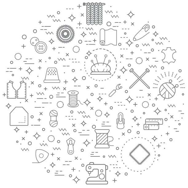 简单的缝纫和手工相关矢量线插图集。图片下载