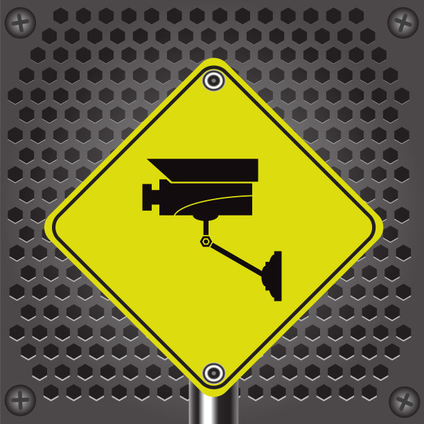 专业的闭路电视摄影机。户外视频系统。黄色预警信号。户外视频系统图片下载