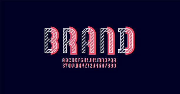 原始的条纹字体，字母无衬线，现代大写拉丁字母从A到Z和阿拉伯数字从0到9，矢量插图10EPS图片下载