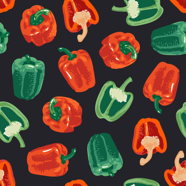 矢量无缝模式与绿色和红色的辣椒。甜蜜和热图片下载