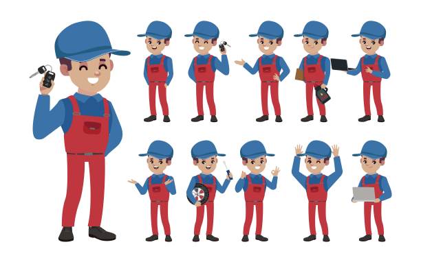 一组不同姿势的技术人员图片下载