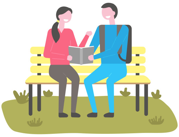 学生们坐在长椅上，在公园里看书。教材中有一些重复的内容图片下载