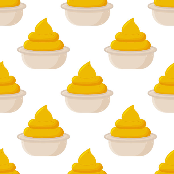 小圆碗里的无缝芥菜。美味的奶油调味食品设计。矢量图图片下载