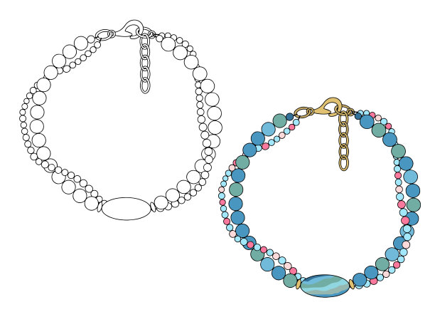 手工珠宝:两线大椭圆珠手链。图片下载