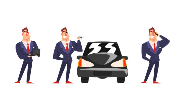 成功的商人角色集，强壮的肌肉富有的人在行动卡通矢量插图图片下载