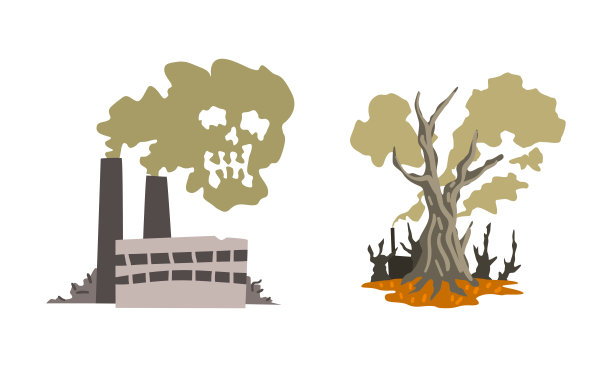 空气污染设置，环境污染的工业废物卡通矢量插图图片下载