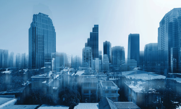 未来蓝色曼谷城市，未来城市背景图片下载