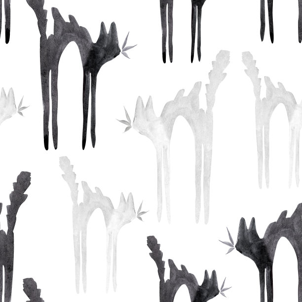 白黑猫水彩无缝花纹。图片下载