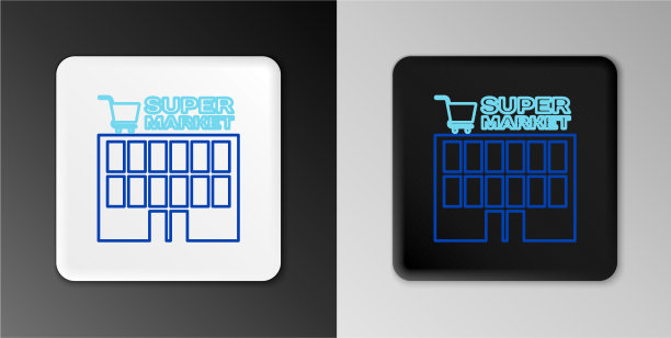 线超市大楼与购物车图标图片下载