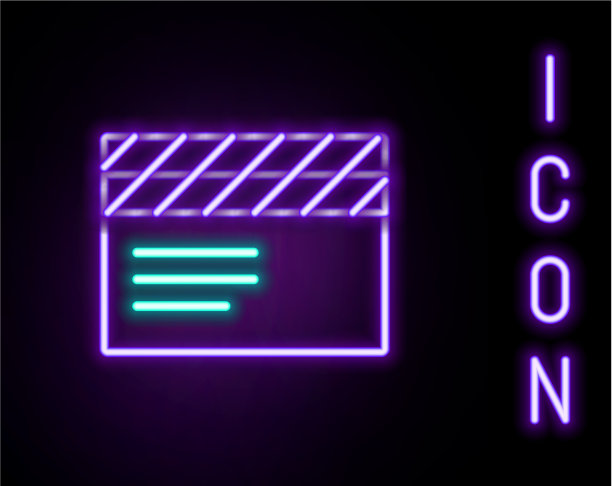 发光的霓虹灯线电影拍手图标孤立上图片下载