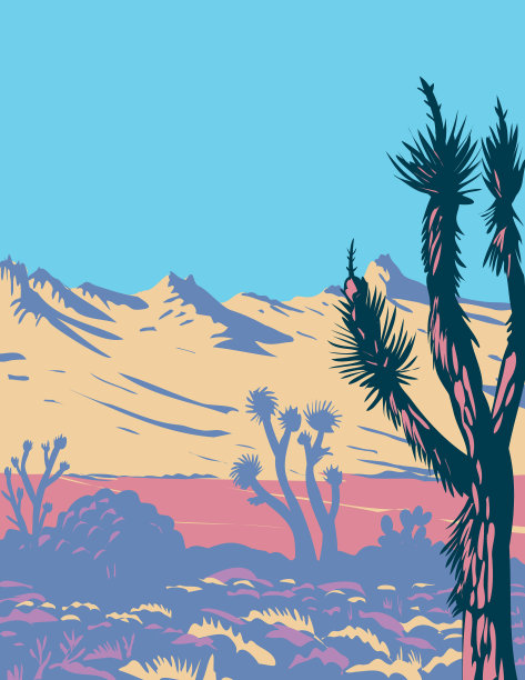 城堡山脉和约书亚树在莫哈韦图片下载