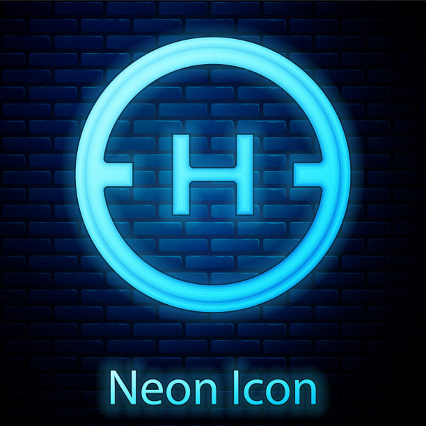 发光的霓虹灯直升机停机坪图标孤立图片下载