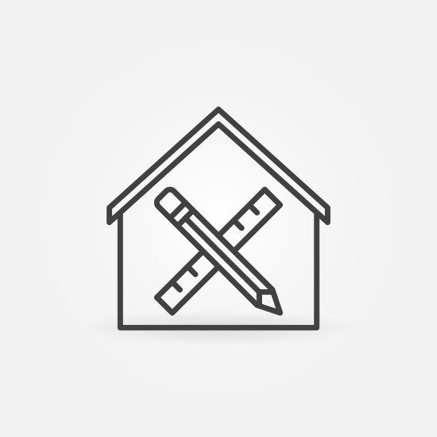 房屋线性图标内的铅笔和尺子图片下载