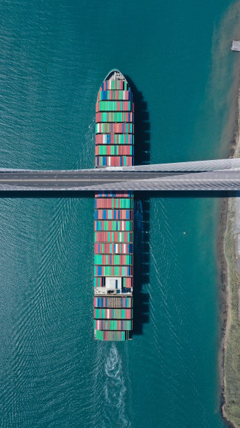 无人机拍摄的穿越巴拿马运河的大型货船图片下载