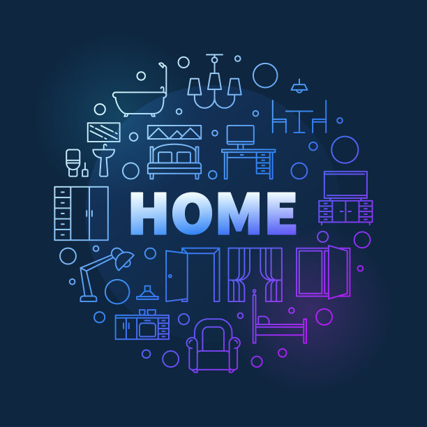 家圆形内部彩色线性图片下载