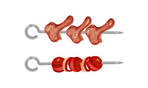 肉和蔬菜板串在金属叉子上图片下载