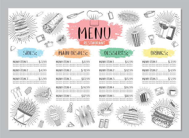 餐厅菜单模板- a4卡汉堡卷图片下载