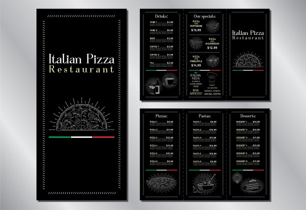 意大利比萨餐厅菜单手册模板图片下载