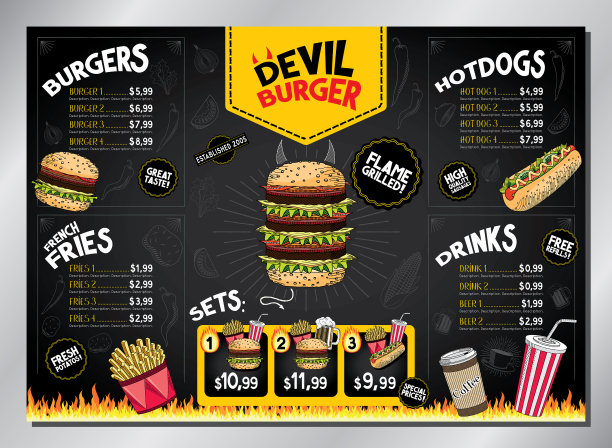 魔鬼汉堡卡模板-表菜单汉堡图片下载
