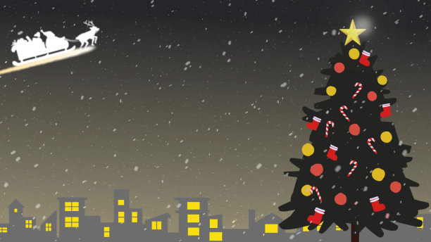 圣诞老人绿冷杉树雪夜图片下载