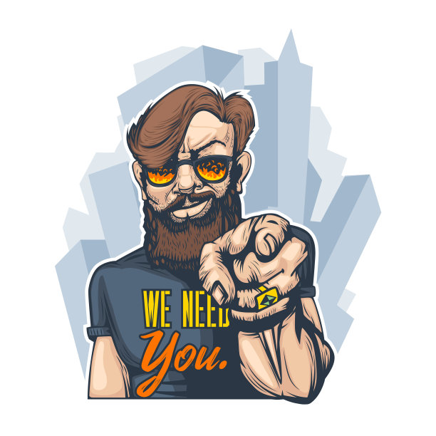 戴眼镜的大胡子男人用手指示意我们图片下载