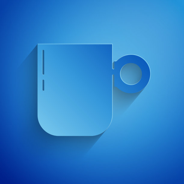 剪纸咖啡杯图标孤立在蓝色图片下载