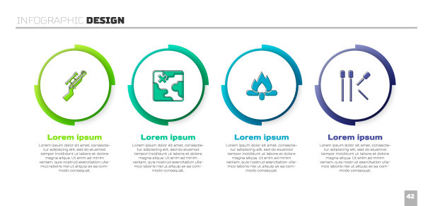 设置狙击步枪与范围，非洲狩猎地图，篝火和火柴。业务信息模板。向量图片下载
