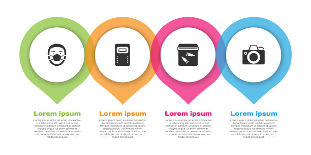 设置病理学医生，警察突击盾牌，装有子弹和照相机的证据袋。业务信息图模板。向量图片下载