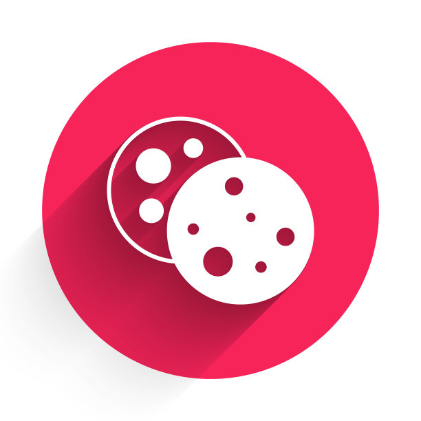 白色饼干或饼干与巧克力图标隔离与长阴影背景。红色圆圈按钮。向量图片下载