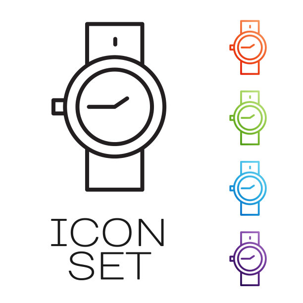 黑线腕表图标隔离在白色上图片下载