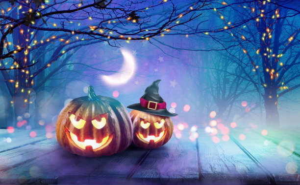 节日背景装饰为万圣节的蓝色紫色色调。图片下载