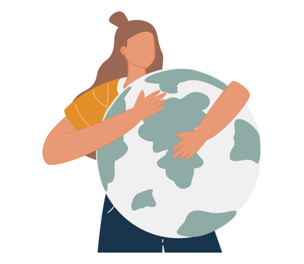 年轻女子用关爱拥抱绿色星球地球。矢量插图的地球日和拯救星球。环保节能理念。图片下载