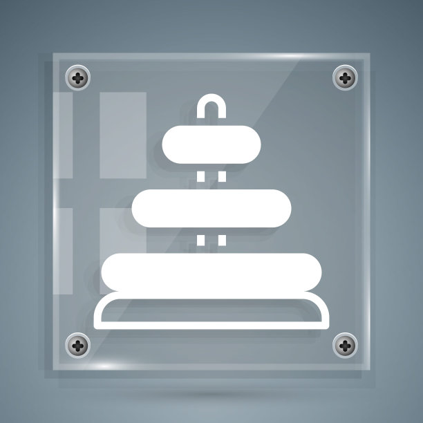 白色金字塔玩具图标孤立在灰色背景。方形玻璃面板。向量图片下载