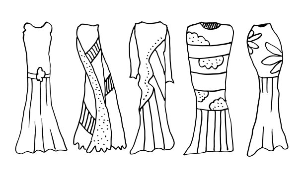 涂鸦手绘妇女服装设置在白色图片下载