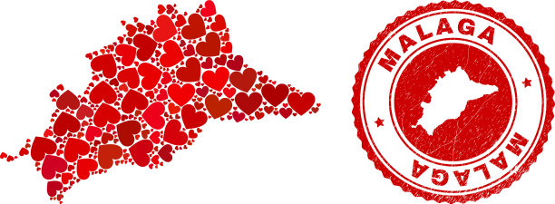 爱拼贴马拉加省地图和垃圾邮票图片下载