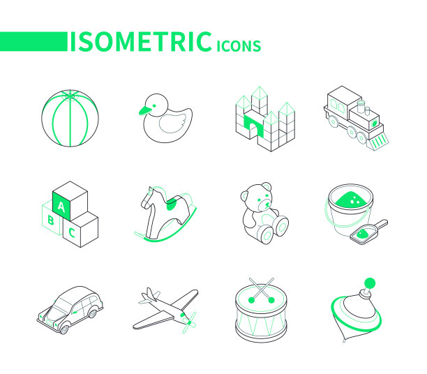 儿童玩具和休闲游戏-现代线图片下载
