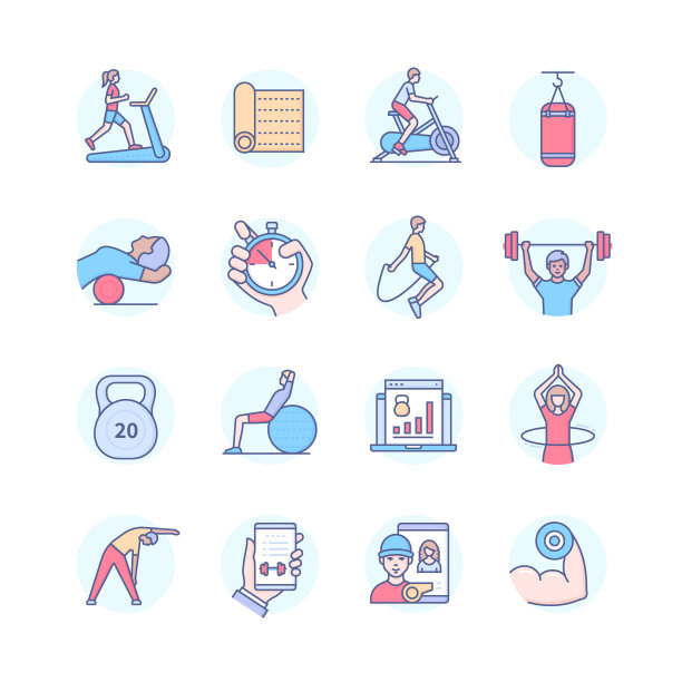 家庭健身-现代线条设计风格图标集图片下载