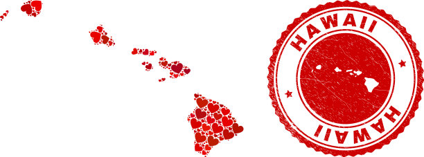 爱拼贴夏威夷州地图和垃圾印章图片下载
