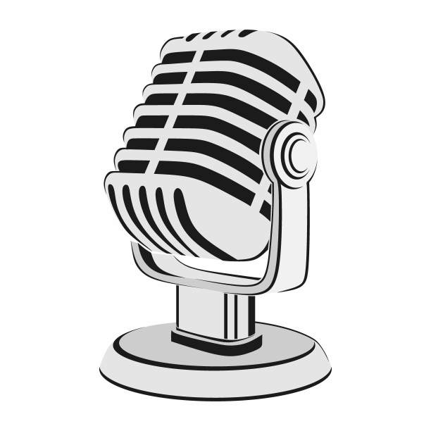 复古复古麦克风矢量白色背景。麦克风轮廓。音乐或录音图标。录音室的象征。平面stye矢量插图图片下载