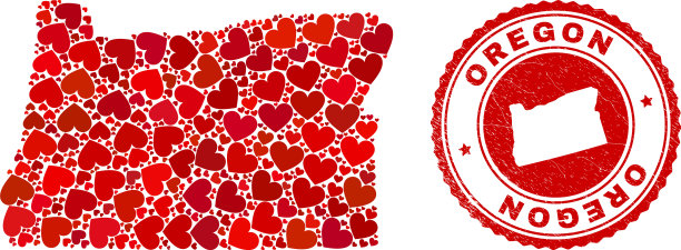 瓦伦丁拼贴俄勒冈州地图和垃圾图片下载
